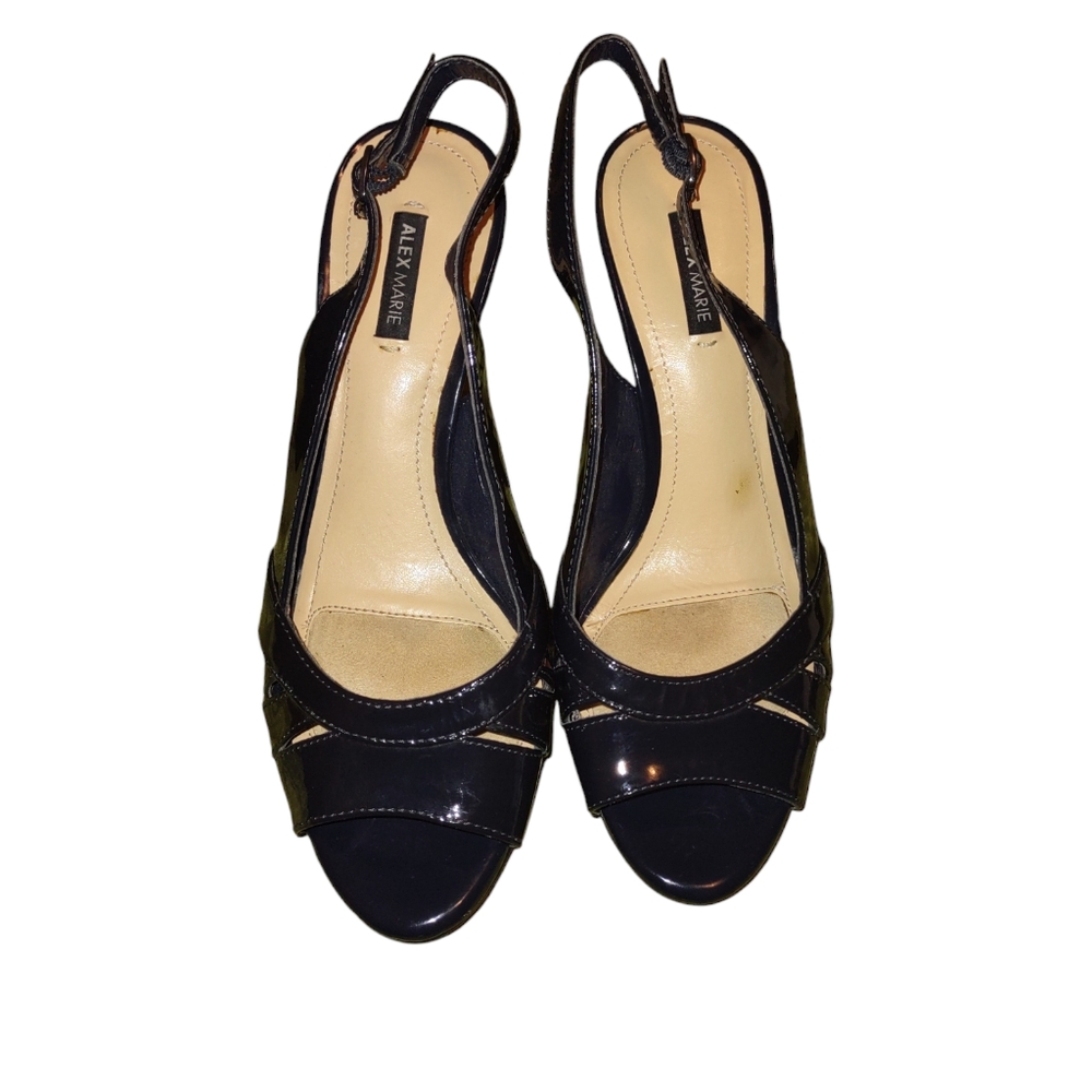 ALEX MARIE Womens Black PatentOpen Toe High Heels Slingback adjustable Size 7.5M